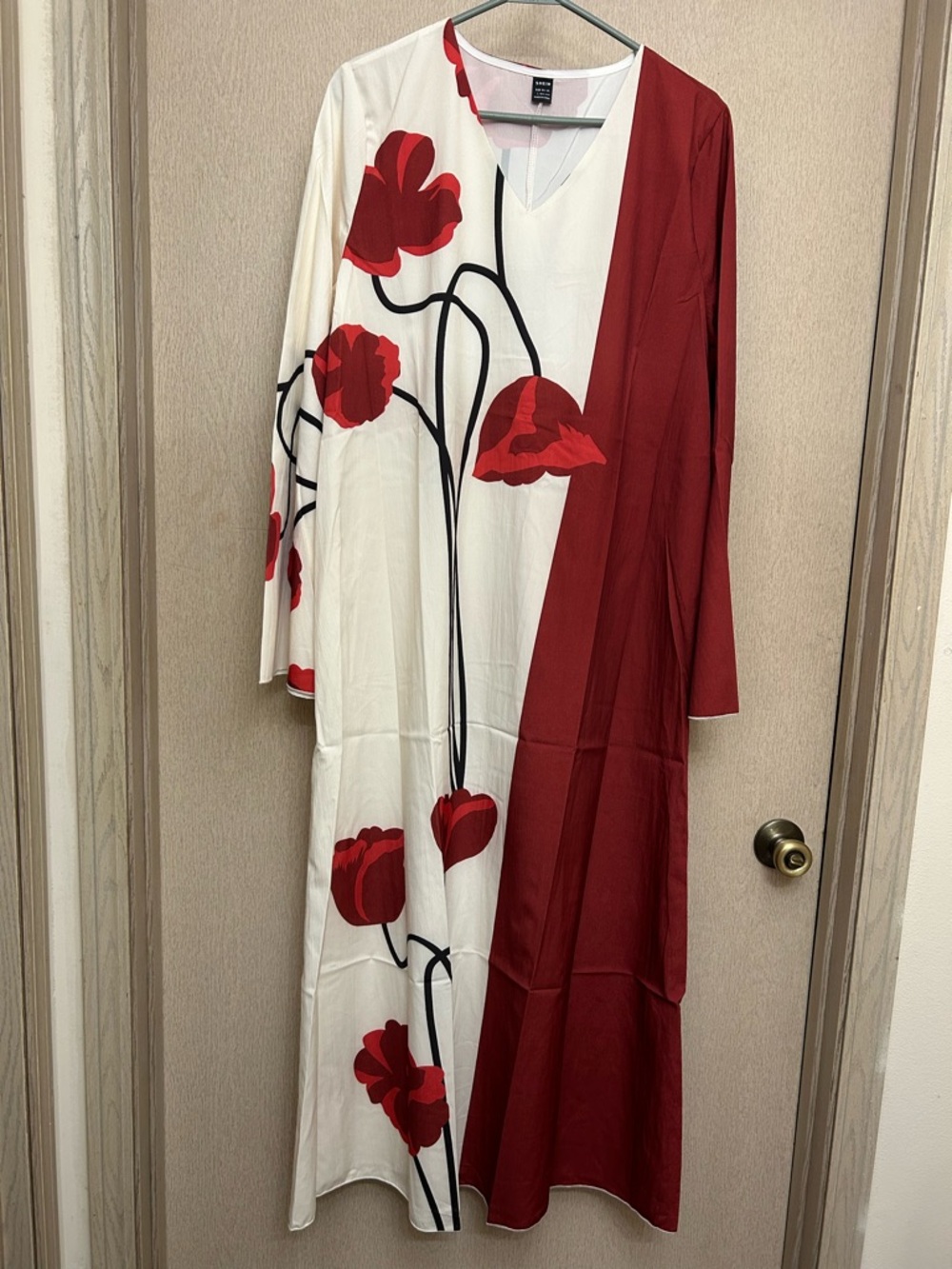 Poppy Flower Abaya Long Sleeve Maxi Dress - Size L